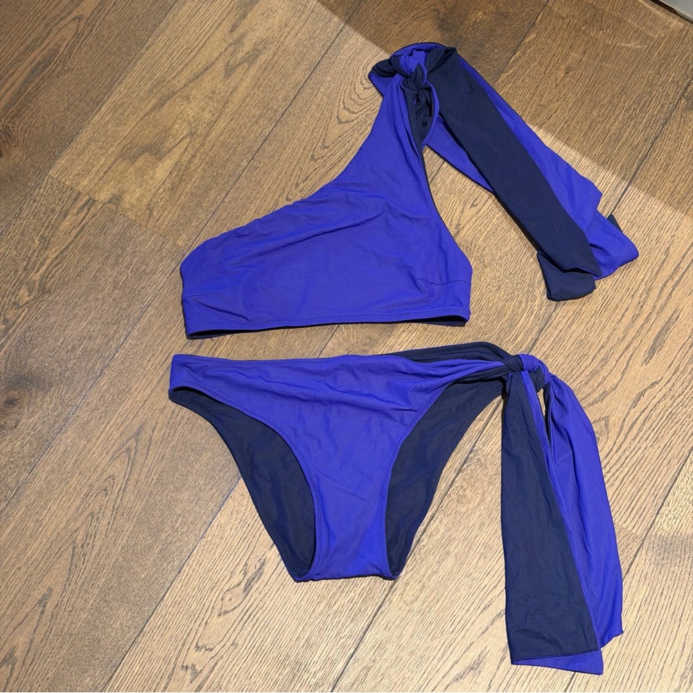 One-Shoulder Two-Tone Reversible Purple Bikini Set